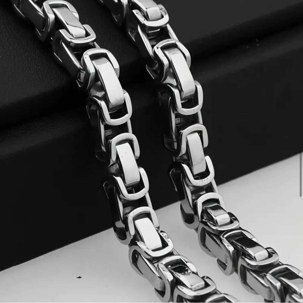 Men’s Byzantine 304L Stainless Steel Chunky Silver 5mm Chain Link Necklace - Picture 7 of 12